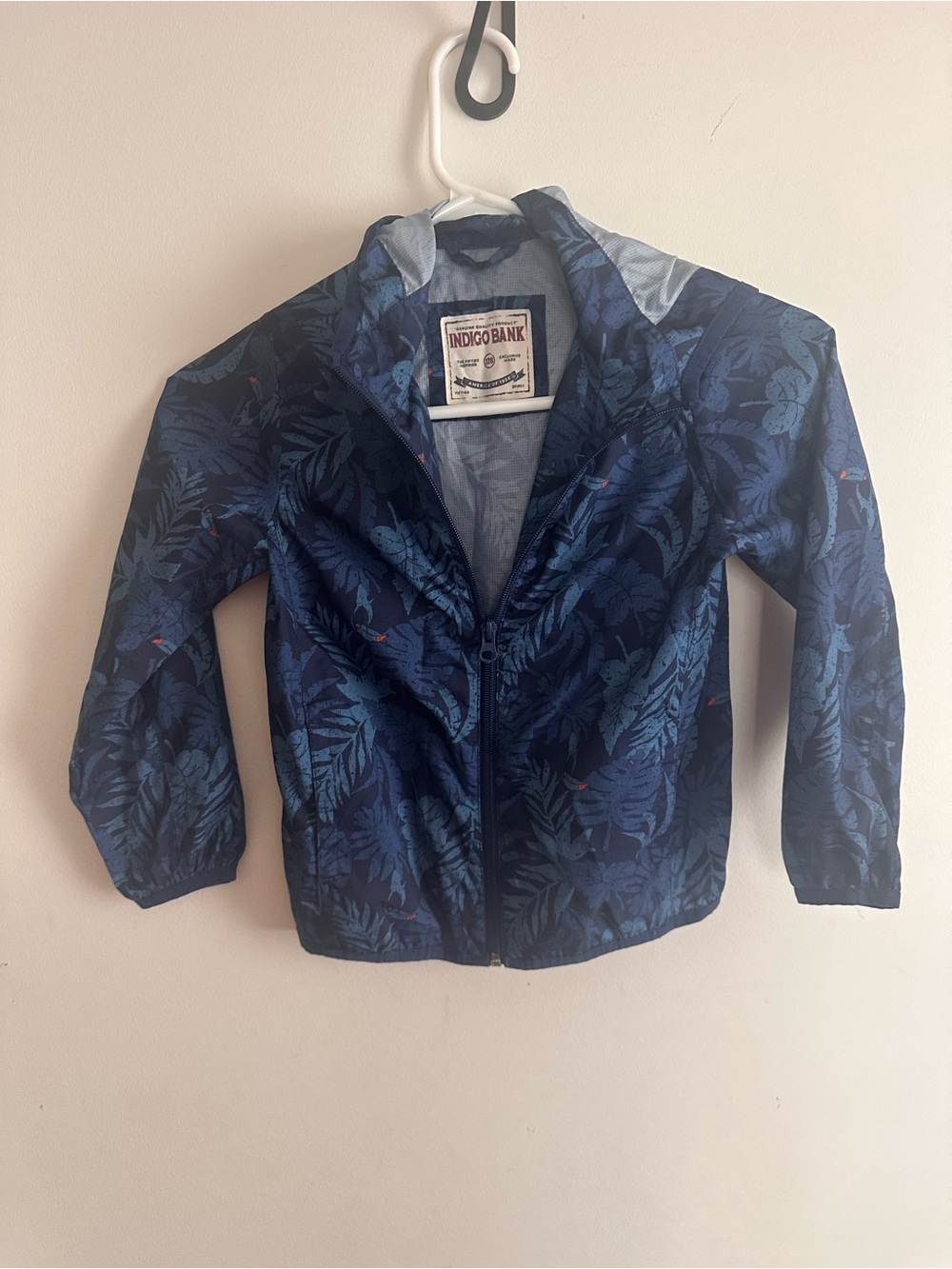 Indigo Bank-Navy Leaf-Pattern Hooded lite windbreaker Jacket